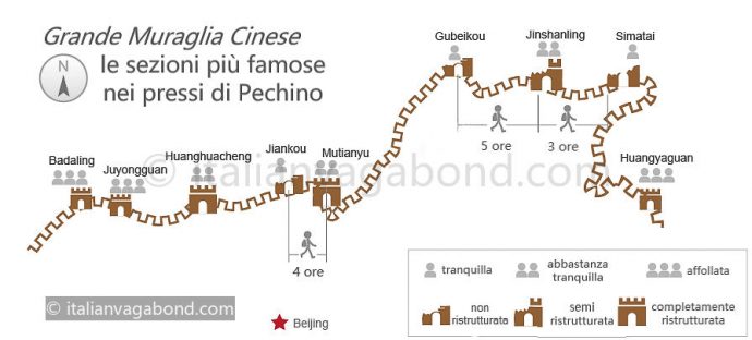 muraglia cinese mappa con durata escursioni